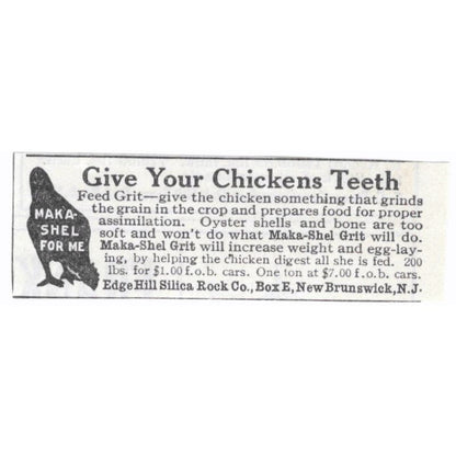 Chicken Feed Grit Edge Hill Silica Rock New Brunswick NJ 1913 Magazine Ad AE7-N8