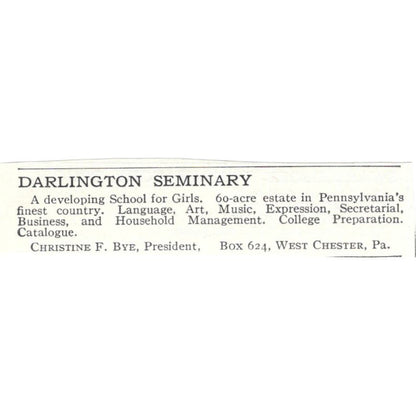 Darlington Seminary Christine F Bye West Chester PA c1918 Advertisement AE5-SA11