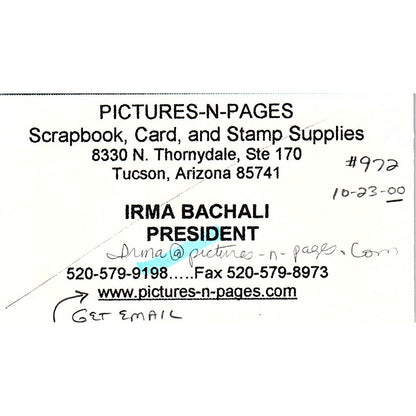 Pictures-N-Pages Irma Bachali Tucson AZ Vintage Business Card SC9-B10