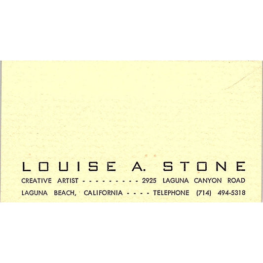 Louise A Stone Artist Laguna Beach CA Vintage Business Card SE3-B12