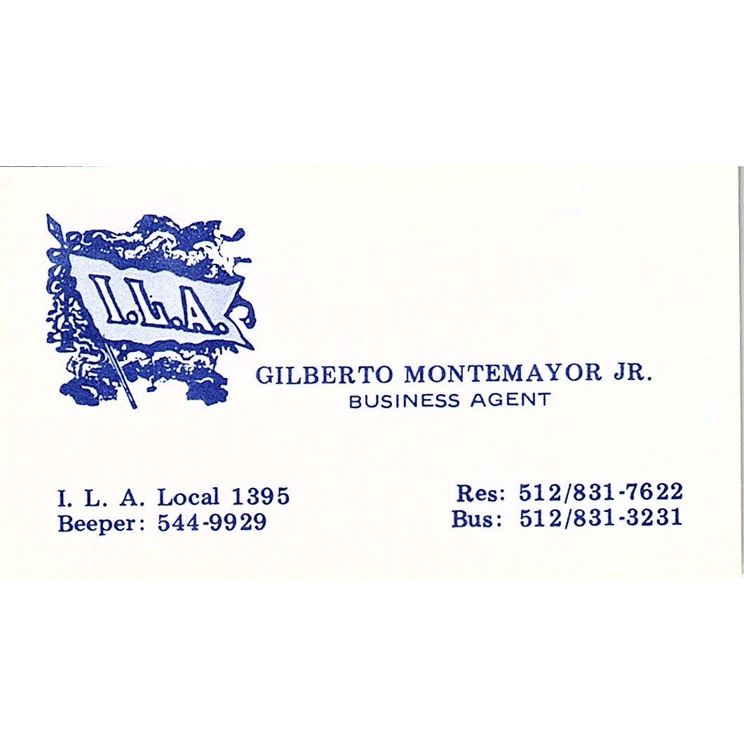 Gilberto Montemayor Jr I.L.A. Local 1395 Austin TX Vintage Business Card SC9-B2
