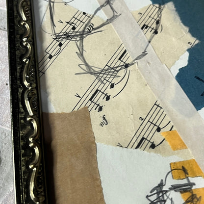 Original Framed Mixed Media Abstract Art Collage 5x7 "Navy Construct IV"