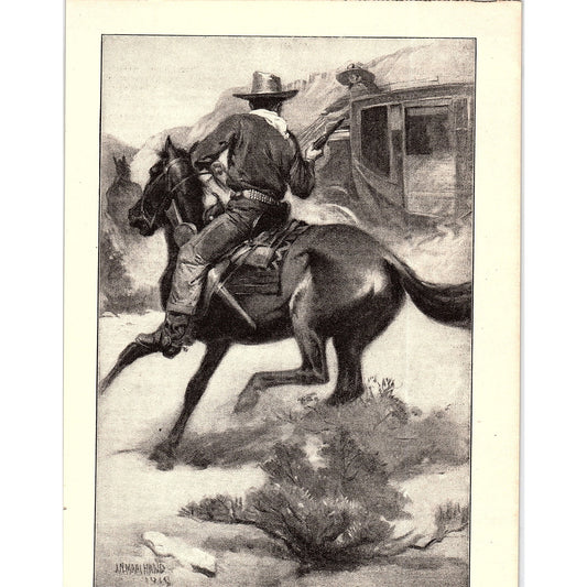 1913 Illustration J N Marchand Stagecoach Robbery in Old West Art Print 6x9 V12