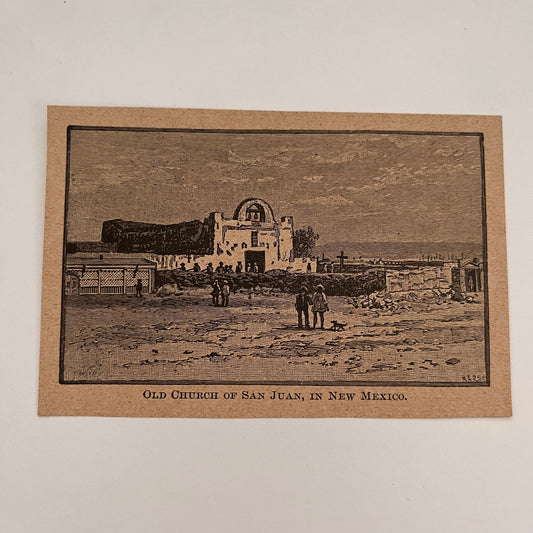 Old Church of San Juan, in New Mexico 1894 Art Engraving SAG4-8