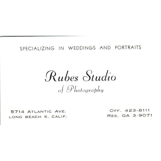 Rubes Studio of Photography Long Beach CA Vintage Business Card SD8-B17