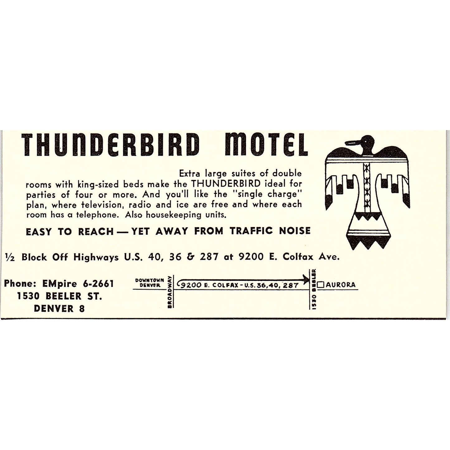 Thunderbird Motel Denver CO 1958 Ad AG1-M2