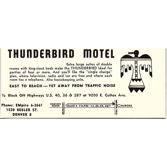 Thunderbird Motel Denver CO 1958 Ad AG1-M2