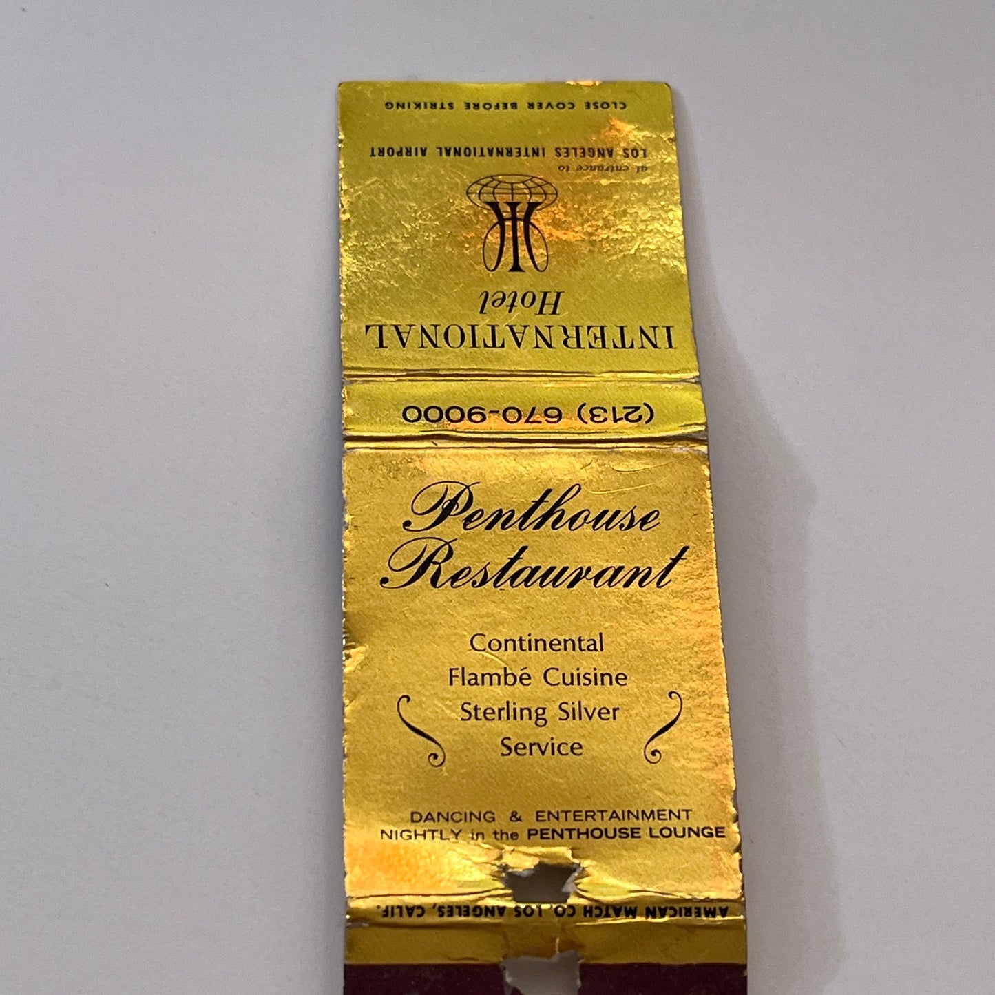 International Hotel Penthouse Restaurant Los Angeles Matchbook Cover TB6-MB1-11