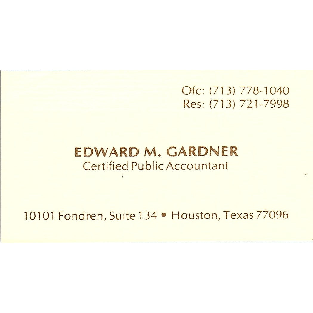 Edward M Gardner CPA Houston TX Vintage Business Card SD9-B2