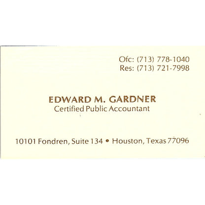 Edward M Gardner CPA Houston TX Vintage Business Card SD9-B2