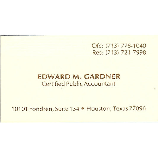 Edward M Gardner CPA Houston TX Vintage Business Card SD9-B2