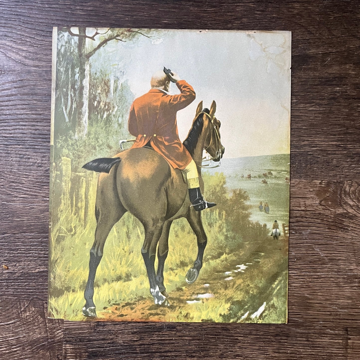 British Fox Hunting Horseback Lithograph Vintage Art Print 9x11 V5