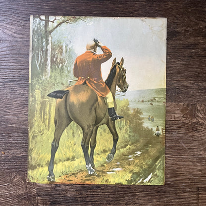 British Fox Hunting Horseback Lithograph Vintage Art Print 9x11 V5