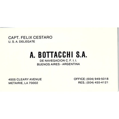 Capt Felix Cestaro A. Bottacchi S.A. Buenos Aires Vintage Business Card SC9-B2
