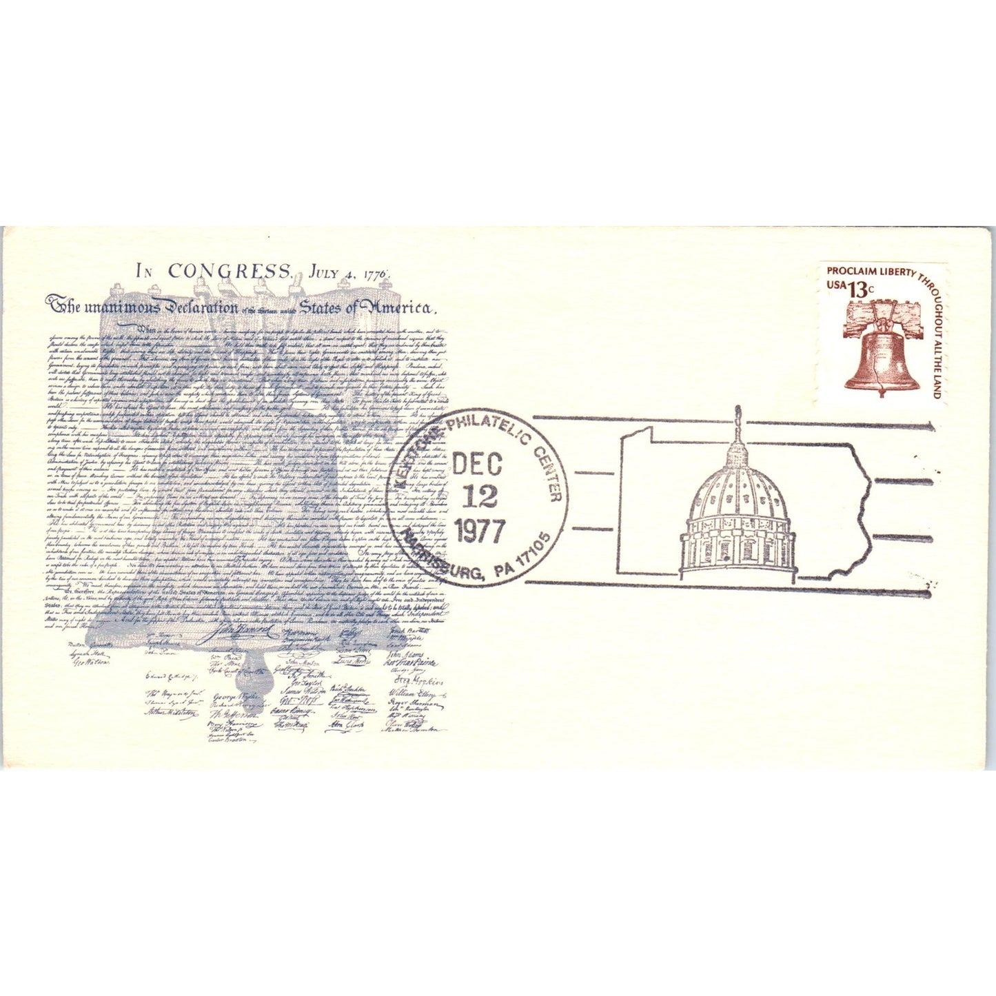 1977 Declaration of Independence Liberty Bell Harrisburg Postal Cover TI5-PC1-2