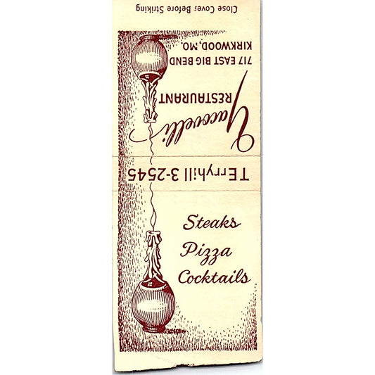 Yacovelli Restaurant Kirkwood MO Vintage Matchbook Cover SF3-Y3