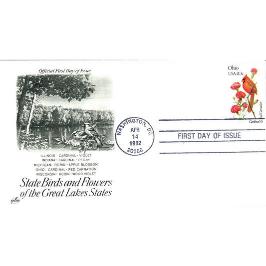 Ohio 1982 State Birds & Flowers of Great Lakes States First Day Issue TJ5-PC3