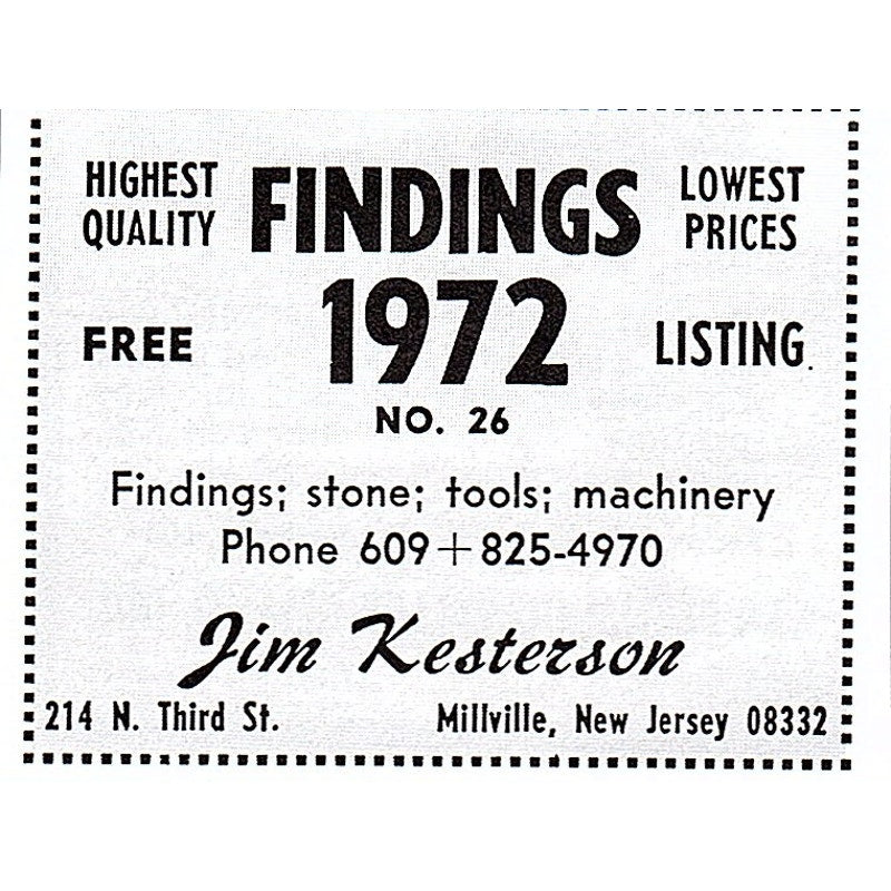 Jim Kesterson Findings Lapidary Supply Millville NJ 1972 Ad AF8-M1