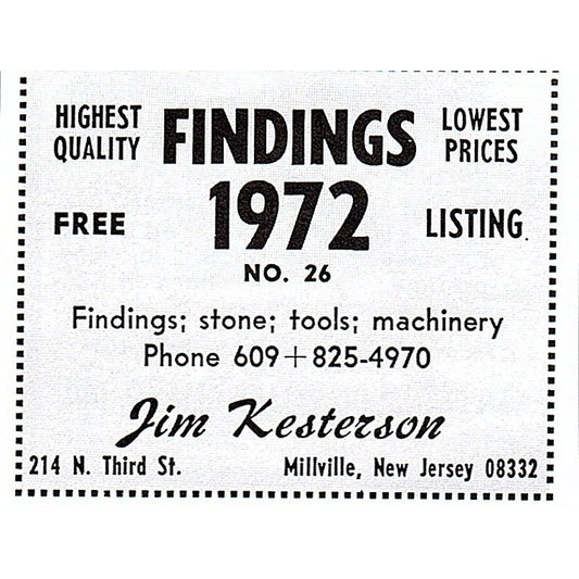 Jim Kesterson Findings Lapidary Supply Millville NJ 1972 Ad AF8-M1