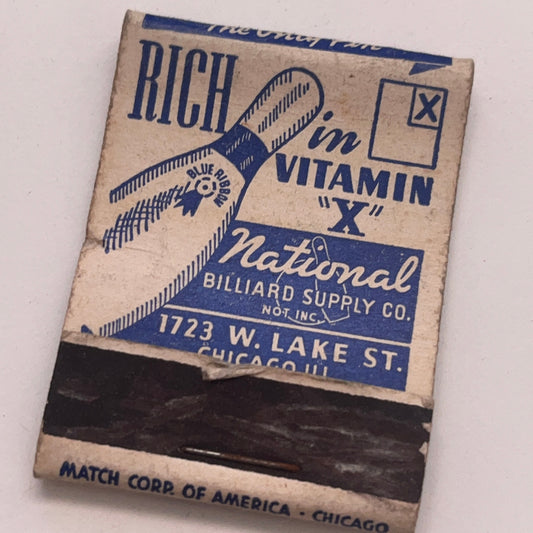 National Billiard Supply Co 1723 W Lake St Chicago Vtg Matchbook Cover TB8-MB2-8