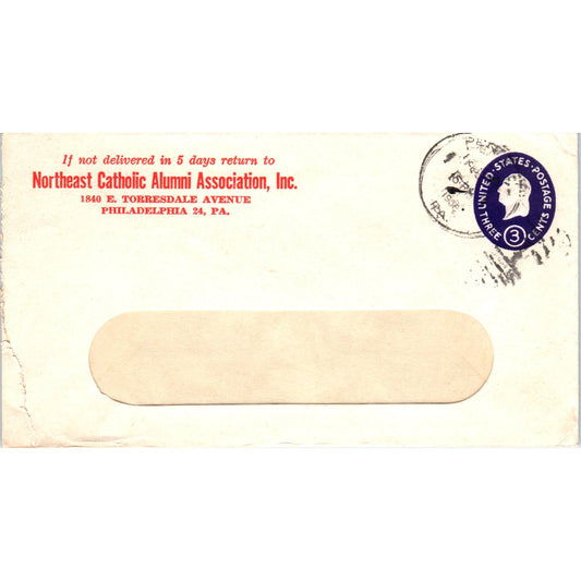 1958 Northeast Catholic Alumni Association Philadelphia Postal Cover TG7-PC3