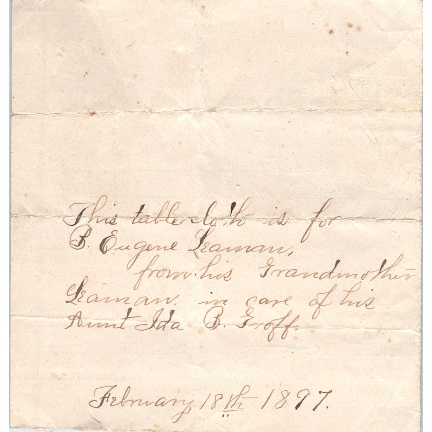 1897 Handwritten Note B. Eugene Leaman, Ida B. Groff D21