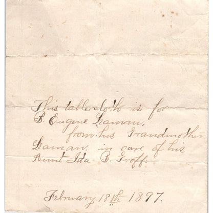 1897 Handwritten Note B. Eugene Leaman, Ida B. Groff D21