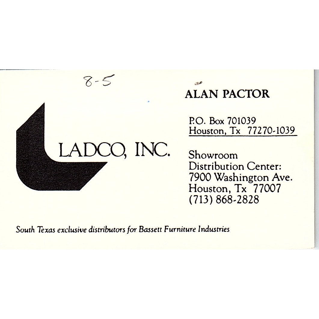 Alan Pactor Ladco Inc Houston Vintage Business Card SD9-B7