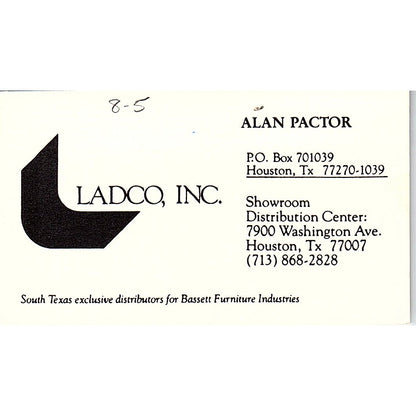 Alan Pactor Ladco Inc Houston Vintage Business Card SD9-B7