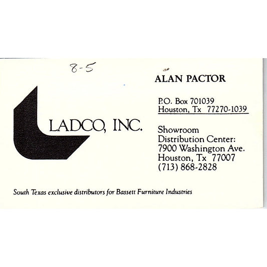 Alan Pactor Ladco Inc Houston Vintage Business Card SD9-B7