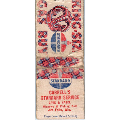 Carrell's Standard Service Dave & Hasel Jim Falls WI Vintage Matchbook SD2-Y6