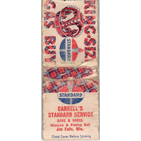 Carrell's Standard Service Dave & Hasel Jim Falls WI Vintage Matchbook SD2-Y6