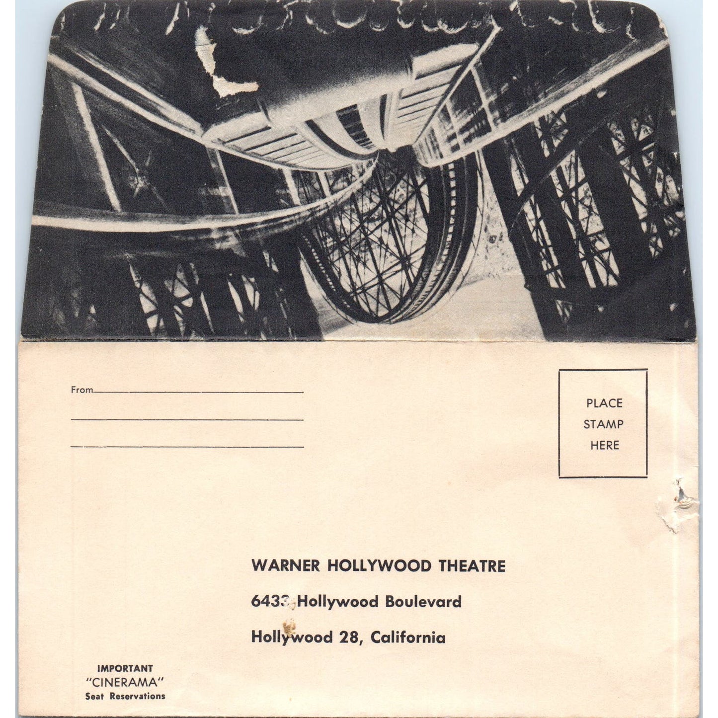 Warner Hollywood Theatre Cinerama Seat Reservation Envelope CA AE8