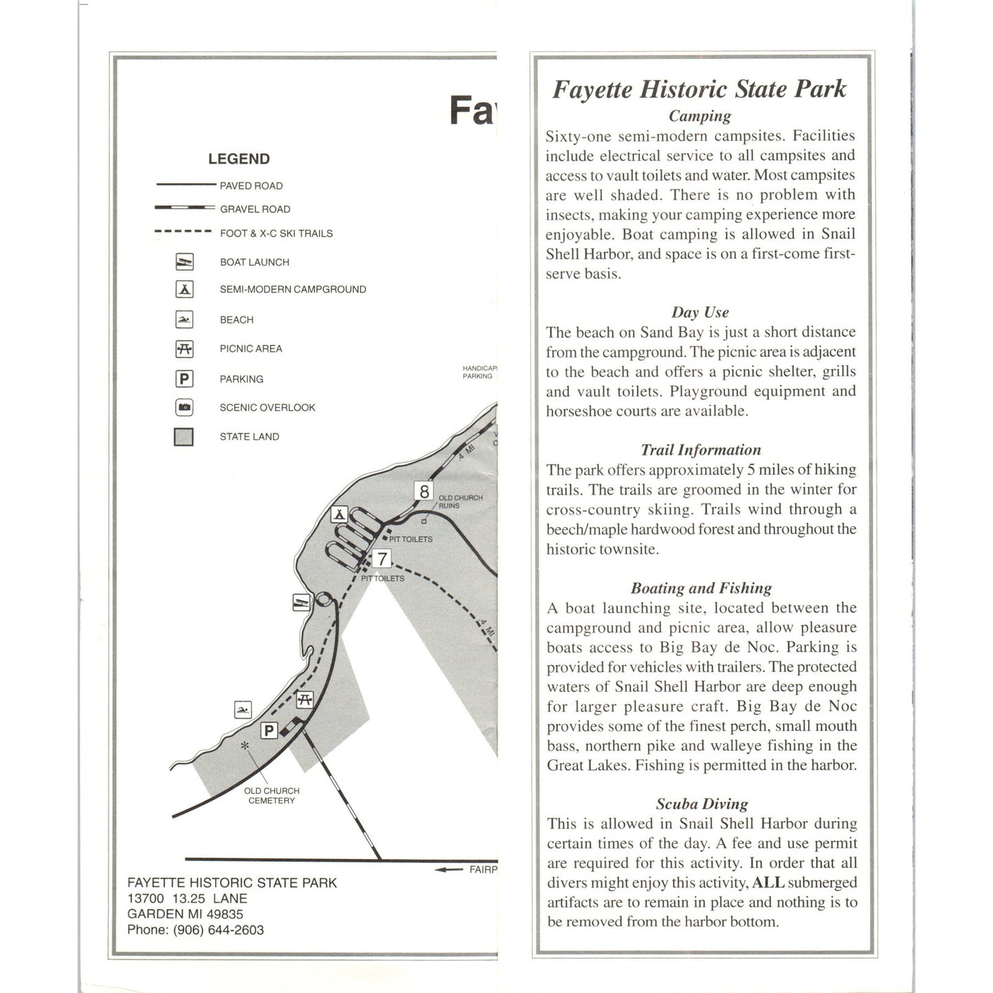 Vintage Fayette Historic State Park Michigan Map & Fold Out Brochure TF4-B1