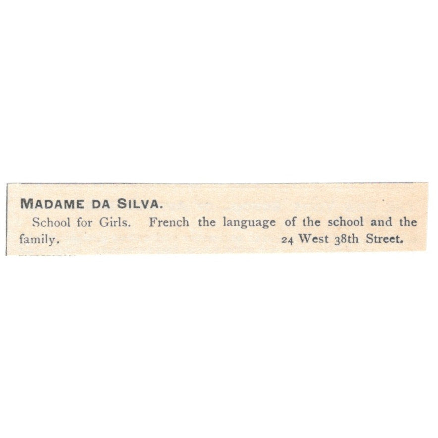 Madame Da Silva Girls School West 38th St NY 1892 Magazine Ad AK6-S5