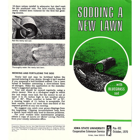 Sodding a New Lawn 1970 Ames Iowa Farm Bulletin Vintage Brochure AG5-H5