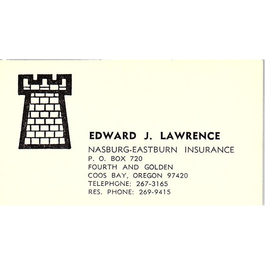 Edward J Lawrence Nausburg-Eastern Ins Coos Bay OR Vintage Business Card SD9-B8