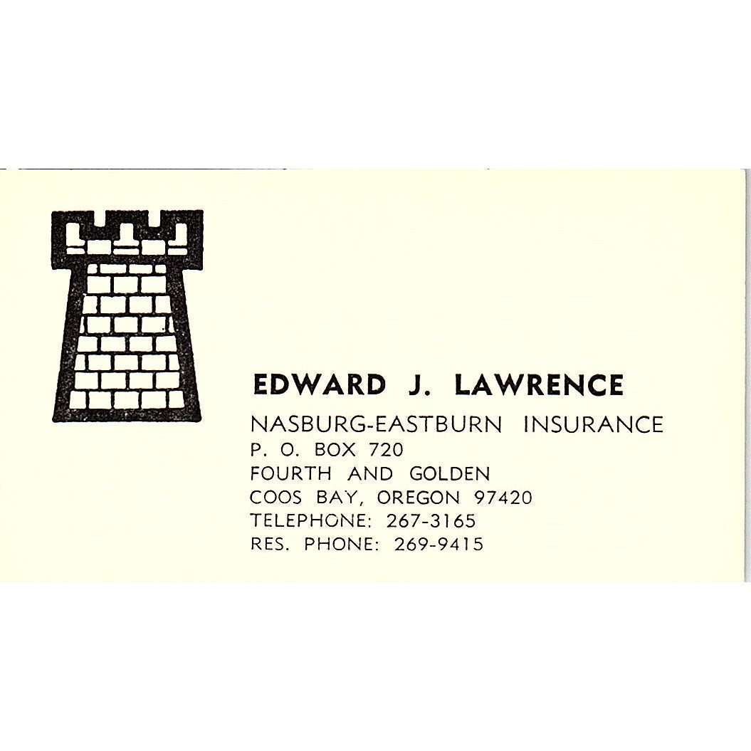 Edward J Lawrence Nasburg-Eastern Ins Coos Bay OR Vintage Business Card SD9-B8