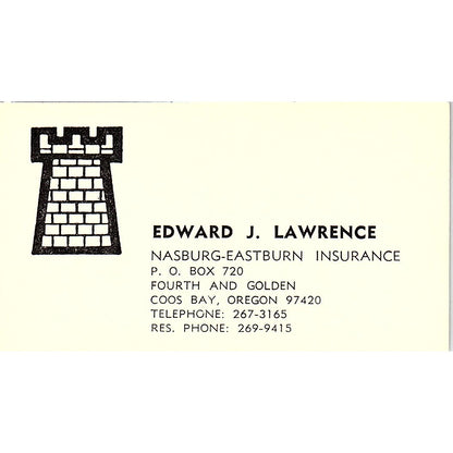 Edward J Lawrence Nasburg-Eastern Ins Coos Bay OR Vintage Business Card SD9-B8