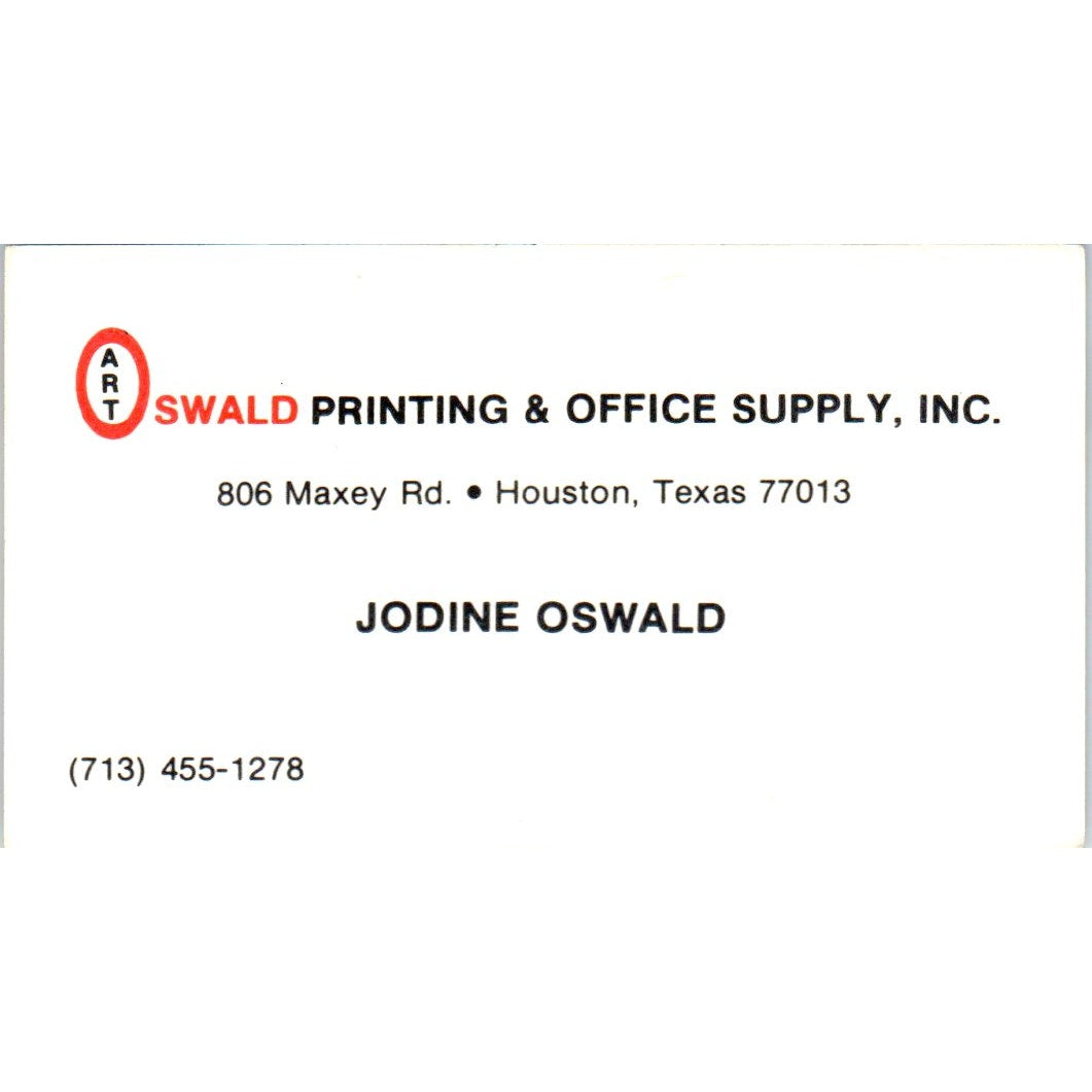 Jodine Oswald Printing & Office Supply Houston TX Vintage Business Card SE3-B5