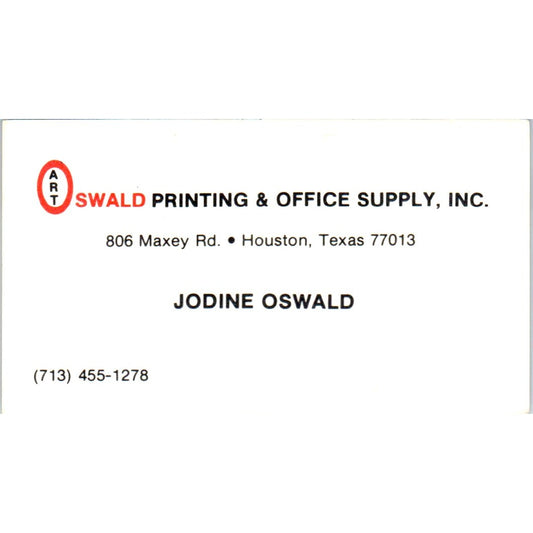Jodine Oswald Printing & Office Supply Houston TX Vintage Business Card SE3-B5