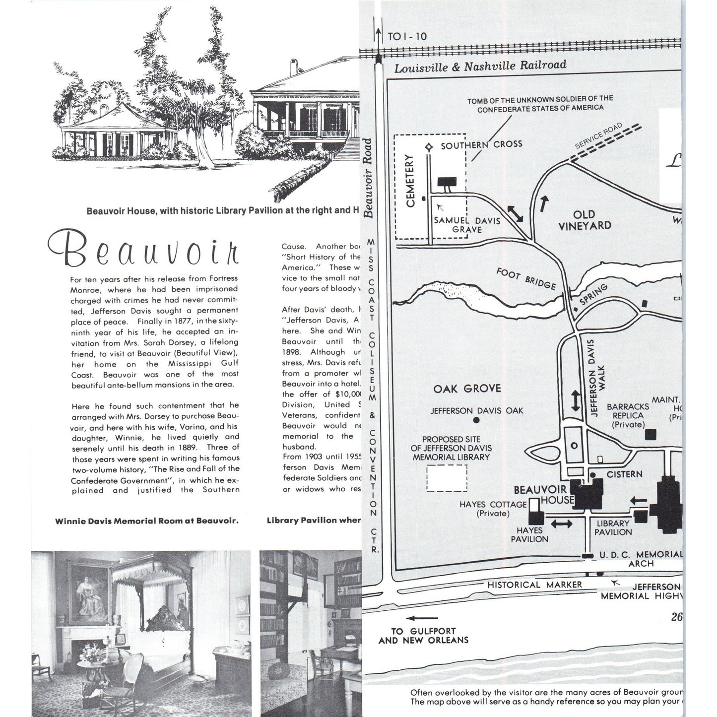 Vintage Beauvoir Historic Last Home Biloxi Mississippi Travel Brochure TF4-B2