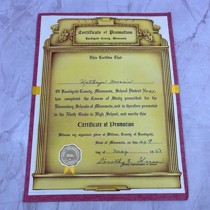 1953 Kandiyohi County MN Elementary School Certificate Kathryn Morris TA9-E1