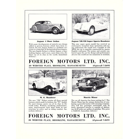 Foreign Motors Ltd Inc Brookline MA 1950 Ad AF6-7