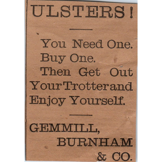 Gemmill Burnham & Co Ulsters Hartford 1886 Newspaper Ad AF7-E5