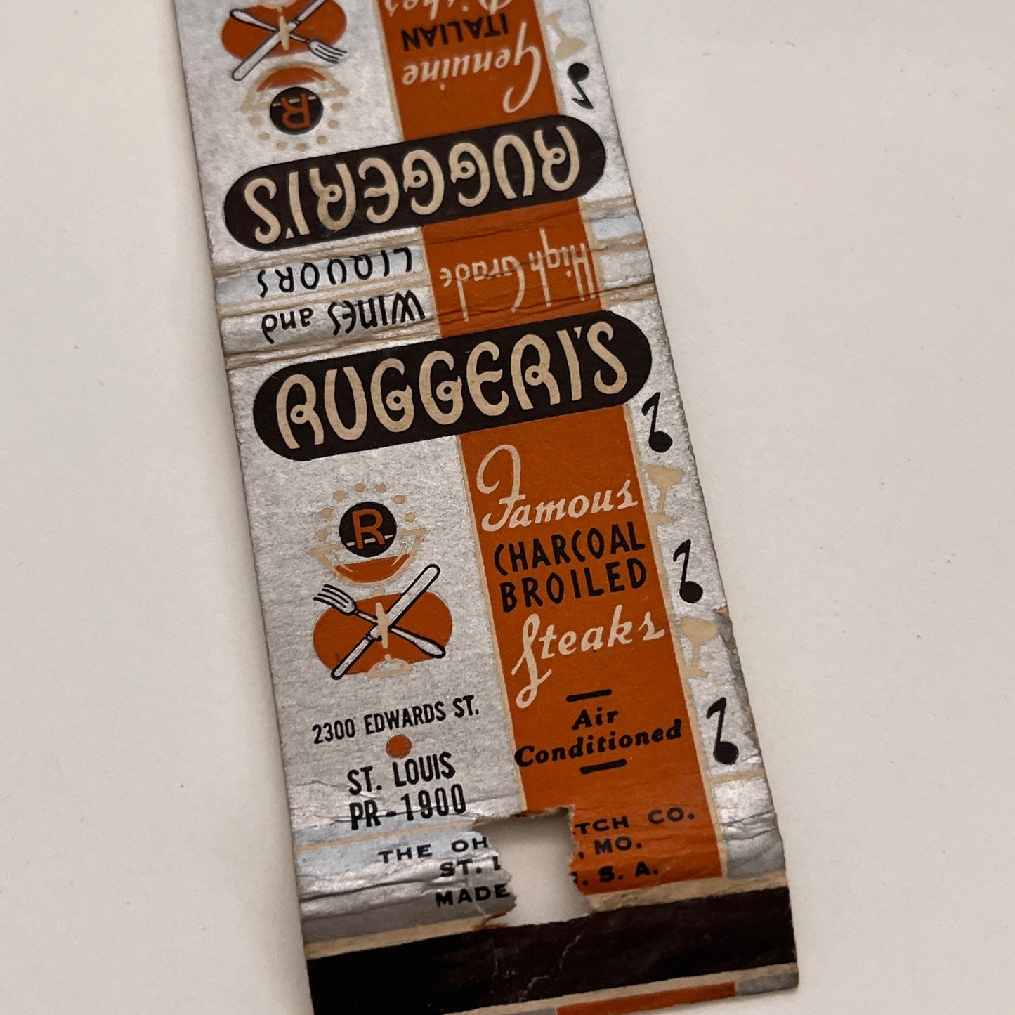 Ruggeri's Genuine Italian Dishes St Louis MO Vintage Matchbook TB6-MB2-15