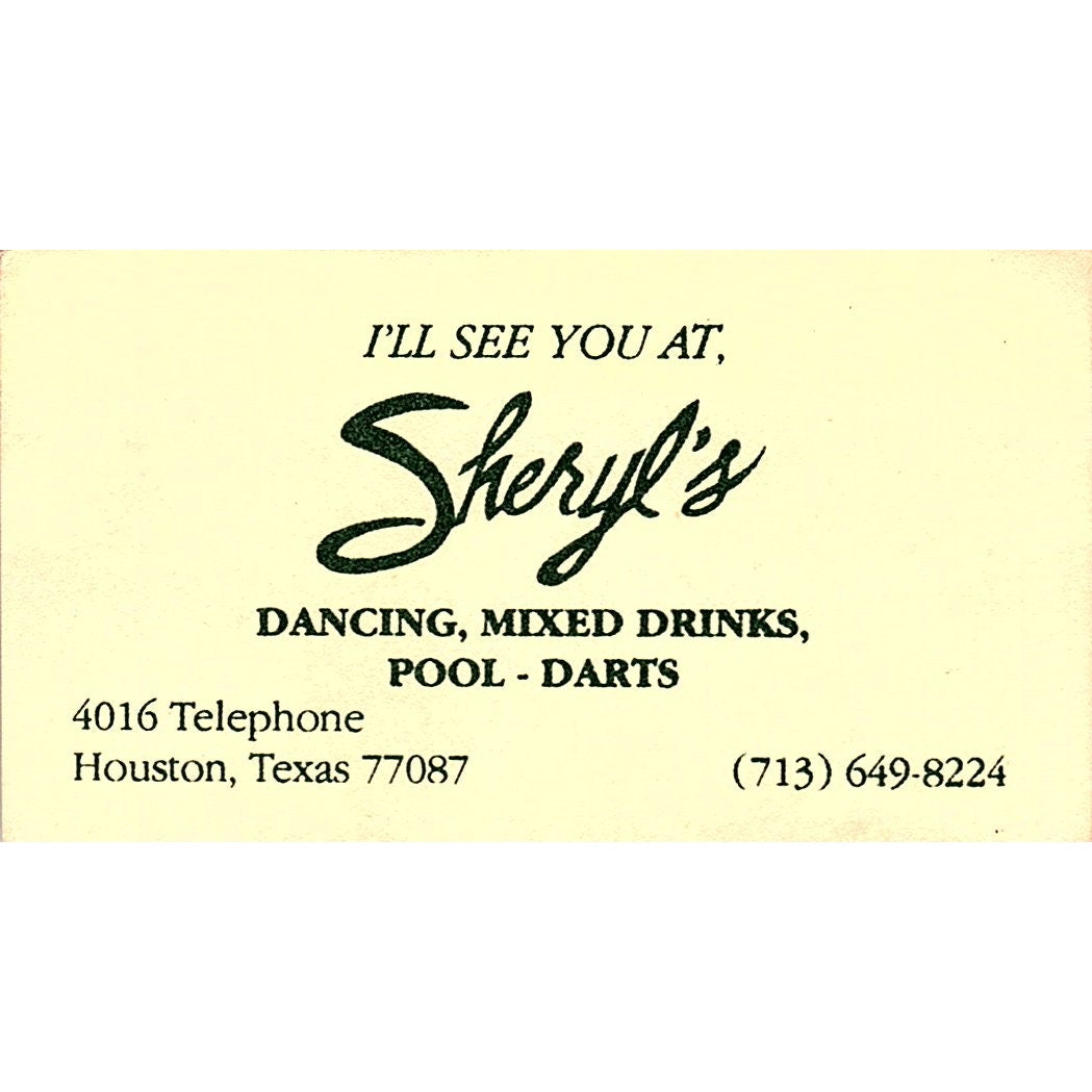 Sheryl's Bar and Restaurant Houston TX Vintage Business Card SD9-B5