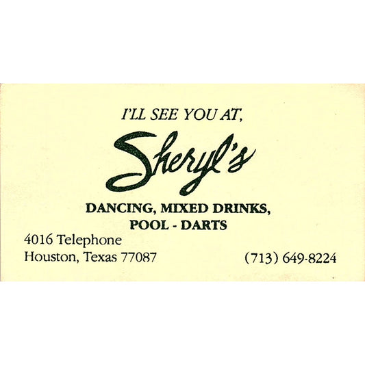Sheryl's Bar and Restaurant Houston TX Vintage Business Card SD9-B5