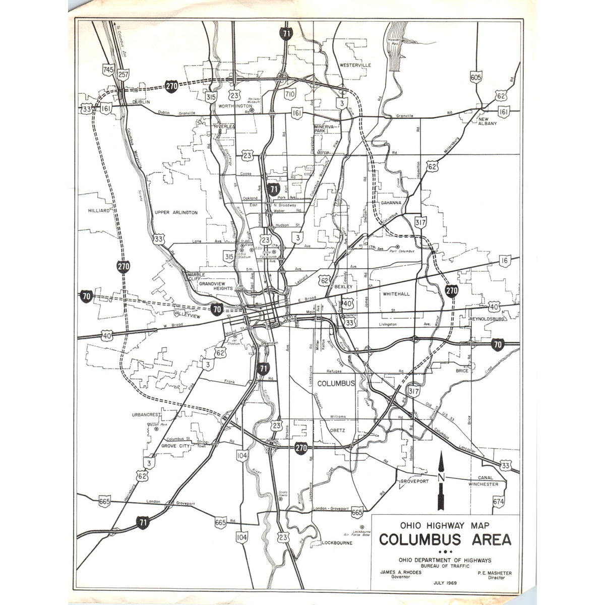 James Rdeastcolumbus 1969 Ohio Highway Map Columbus Area James A. Rhodes D23 – Everyday Ephemera