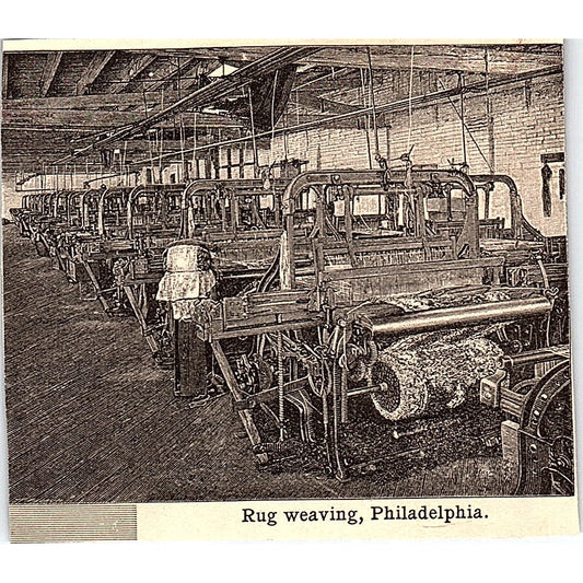 Rug Weaving in Philadelphia 3x3.5" 1901 Engraving AF6-M9